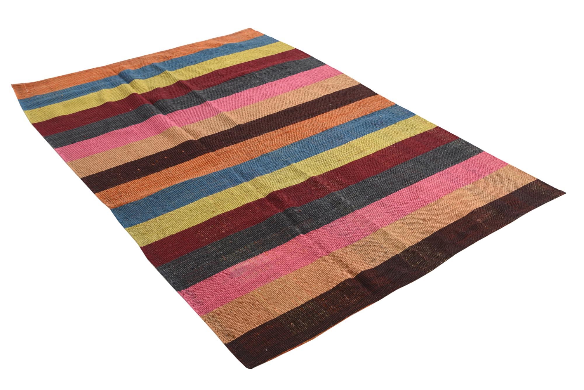 5' 8 x 8' 1 Hand Woven Kilim Modern Wool Rug