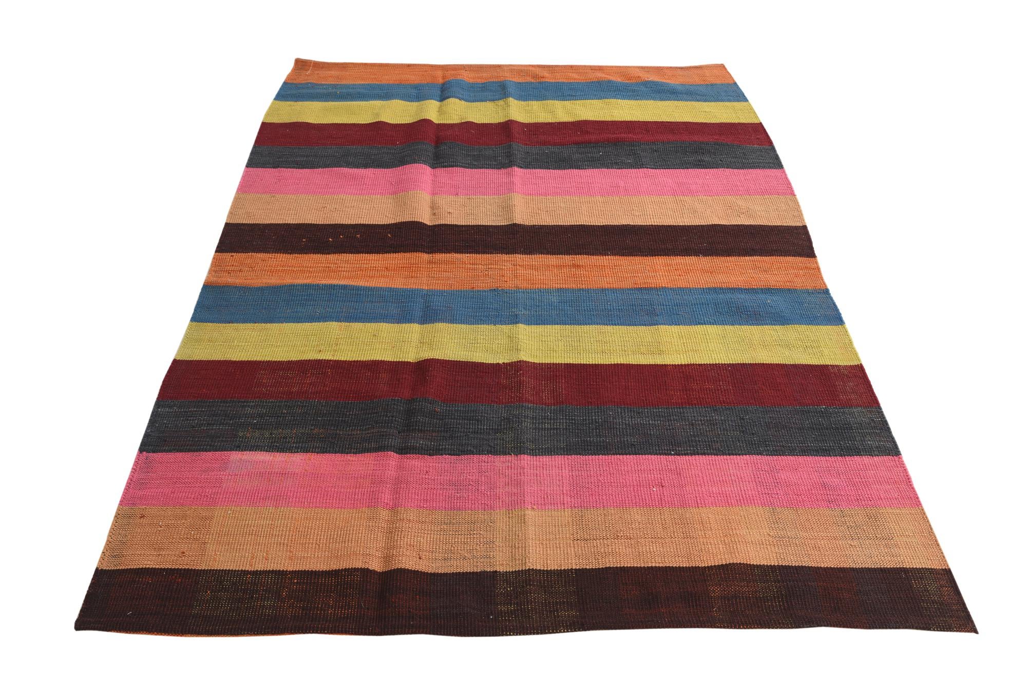 5' 8 x 8' 1 Hand Woven Kilim Modern Wool Rug