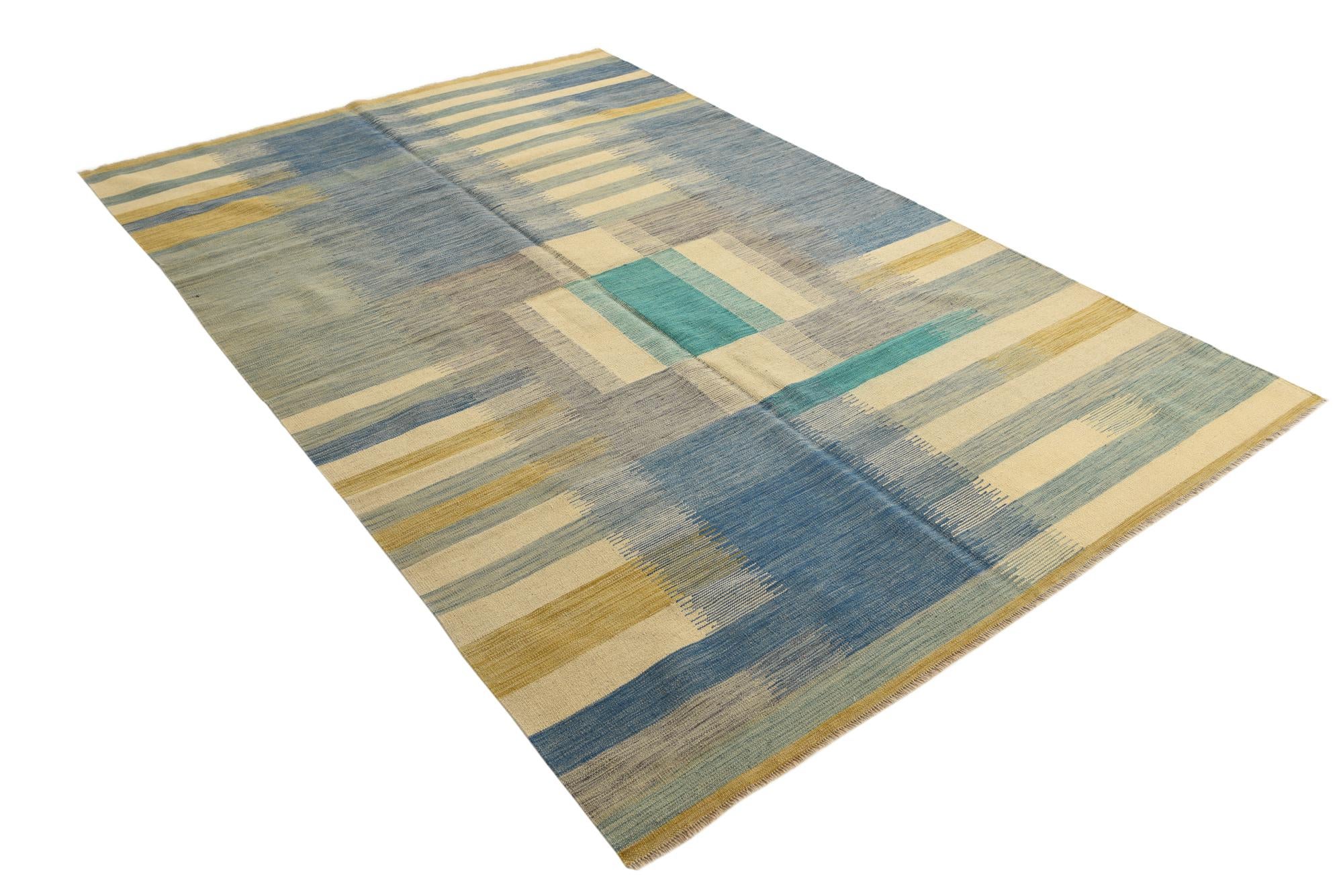 6' 9 x 10' 2 Hand Woven Kilim Modern Wool Rug