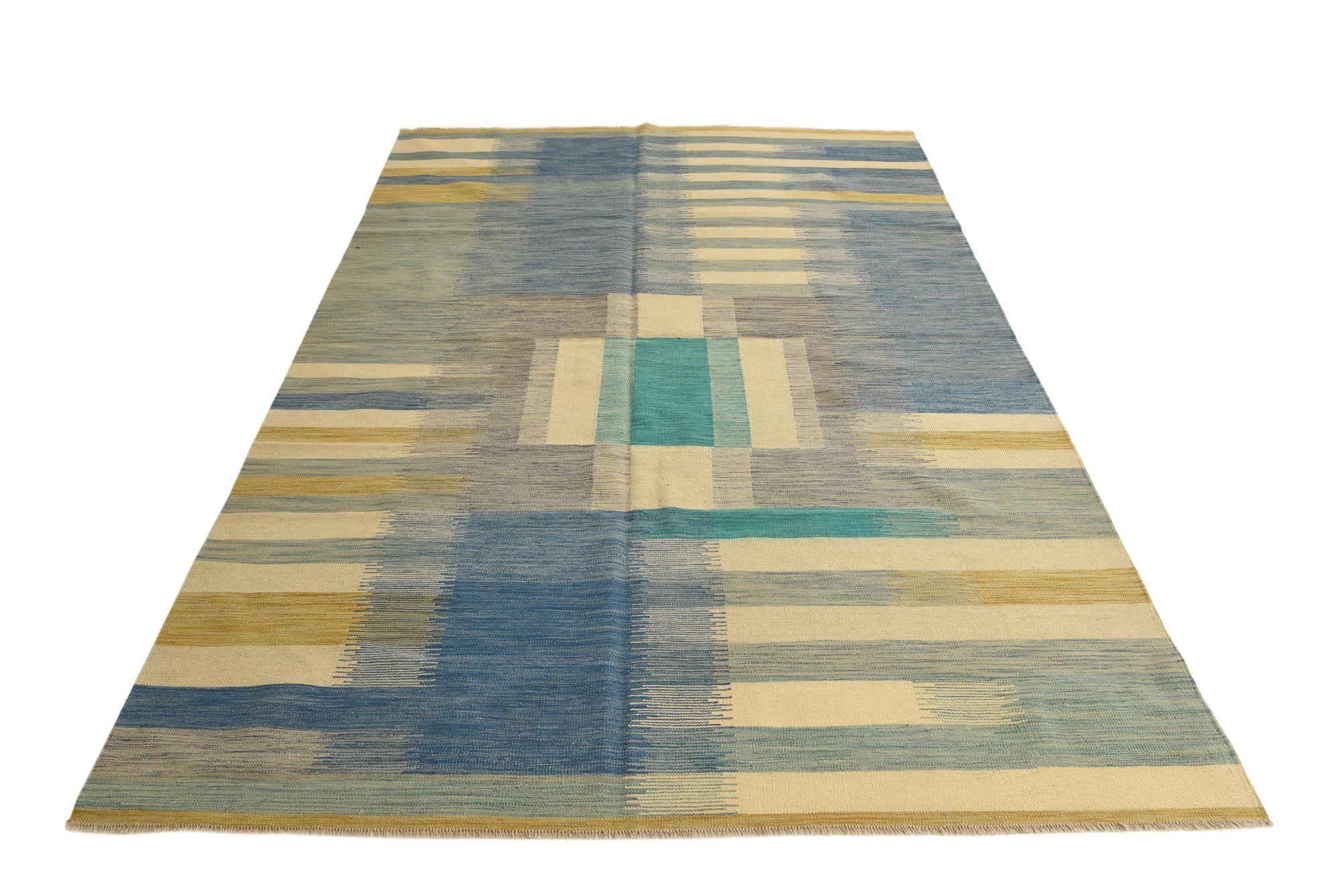 6' 9 x 10' 2 Hand Woven Kilim Modern Wool Rug