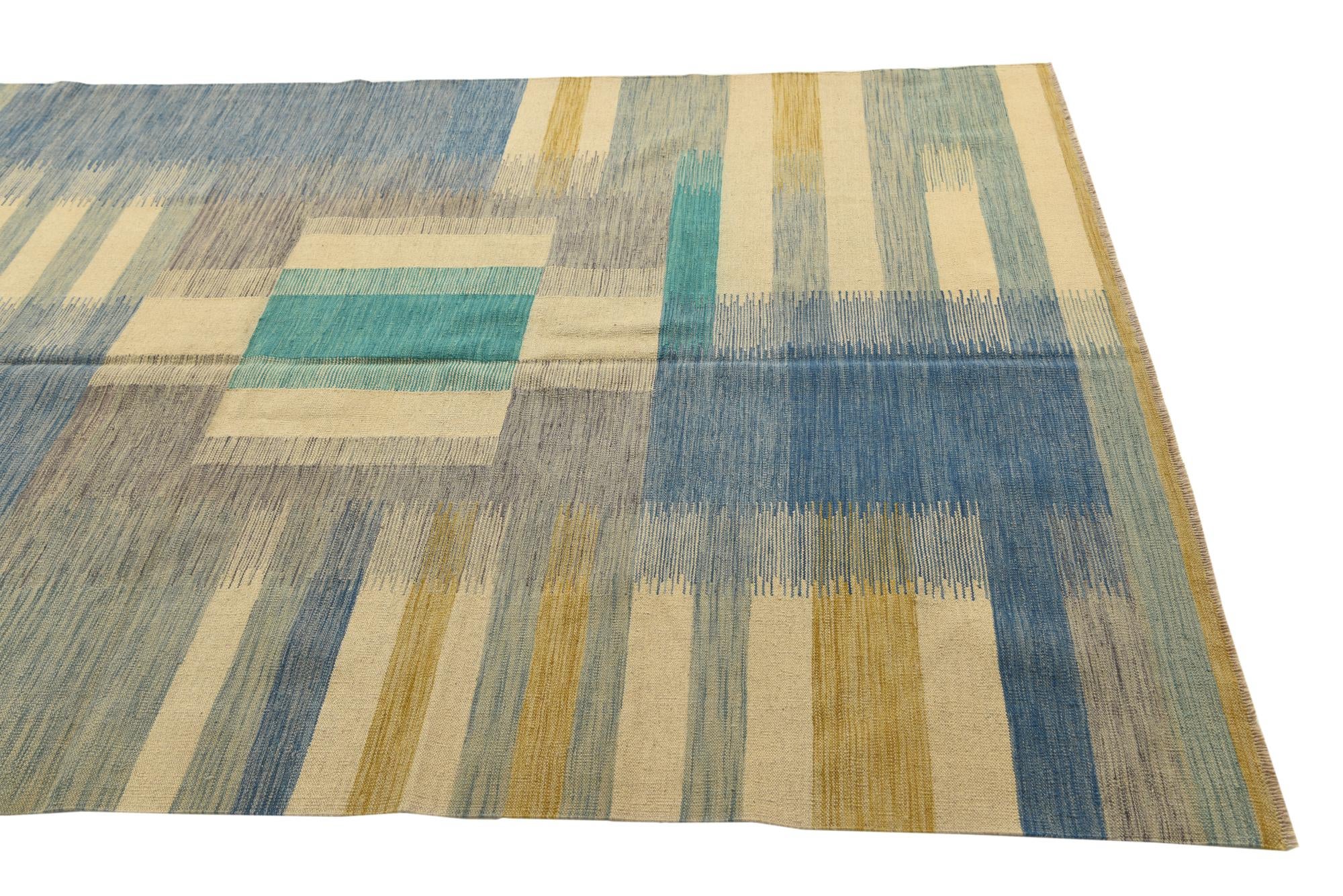 6' 9 x 10' 2 Hand Woven Kilim Modern Wool Rug