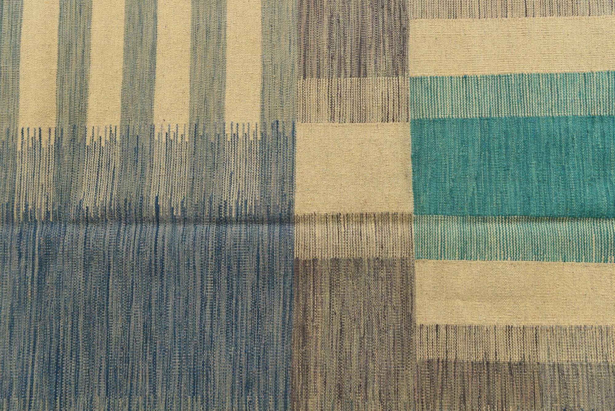 6' 9 x 10' 2 Hand Woven Kilim Modern Wool Rug