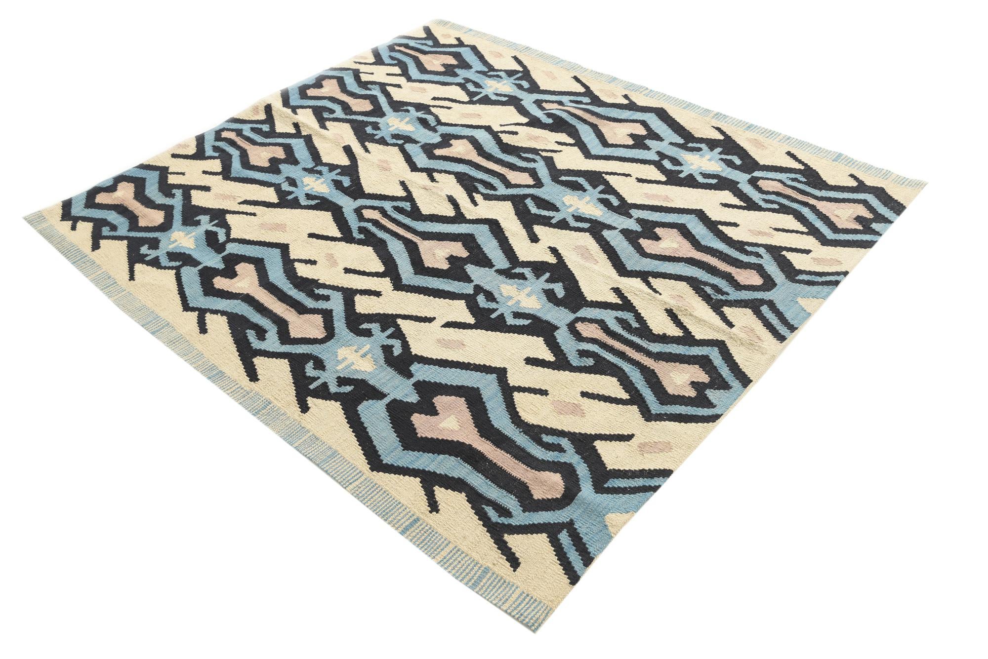 5' 6 x 6' 1 Hand Woven Kilim Modern Wool Rug