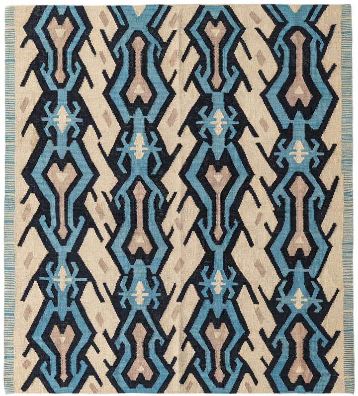 5' 6 x 6' 1 Hand Woven Kilim Modern Wool Rug