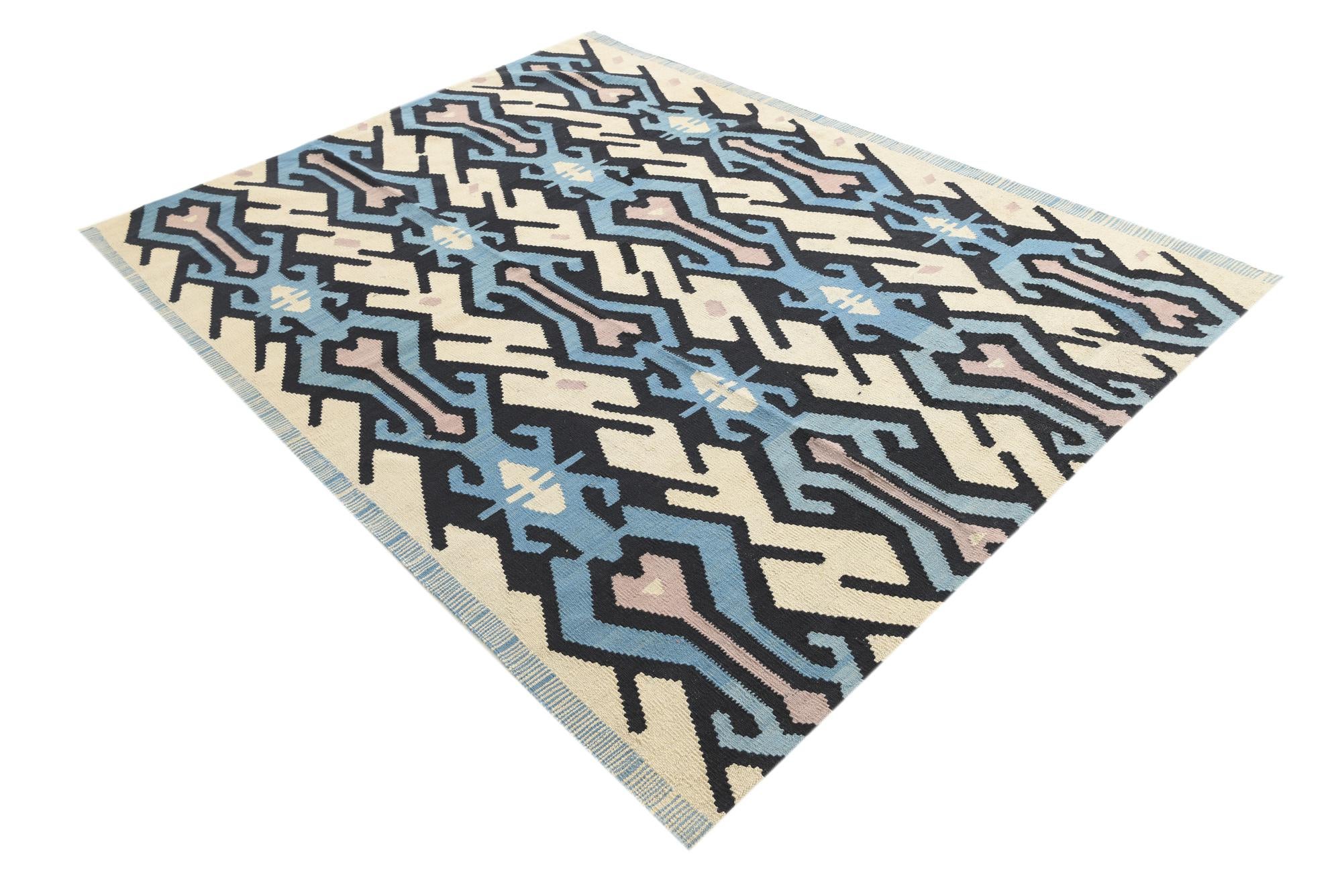 6' 2 x 8' Hand Woven Kilim Modern Wool Rug