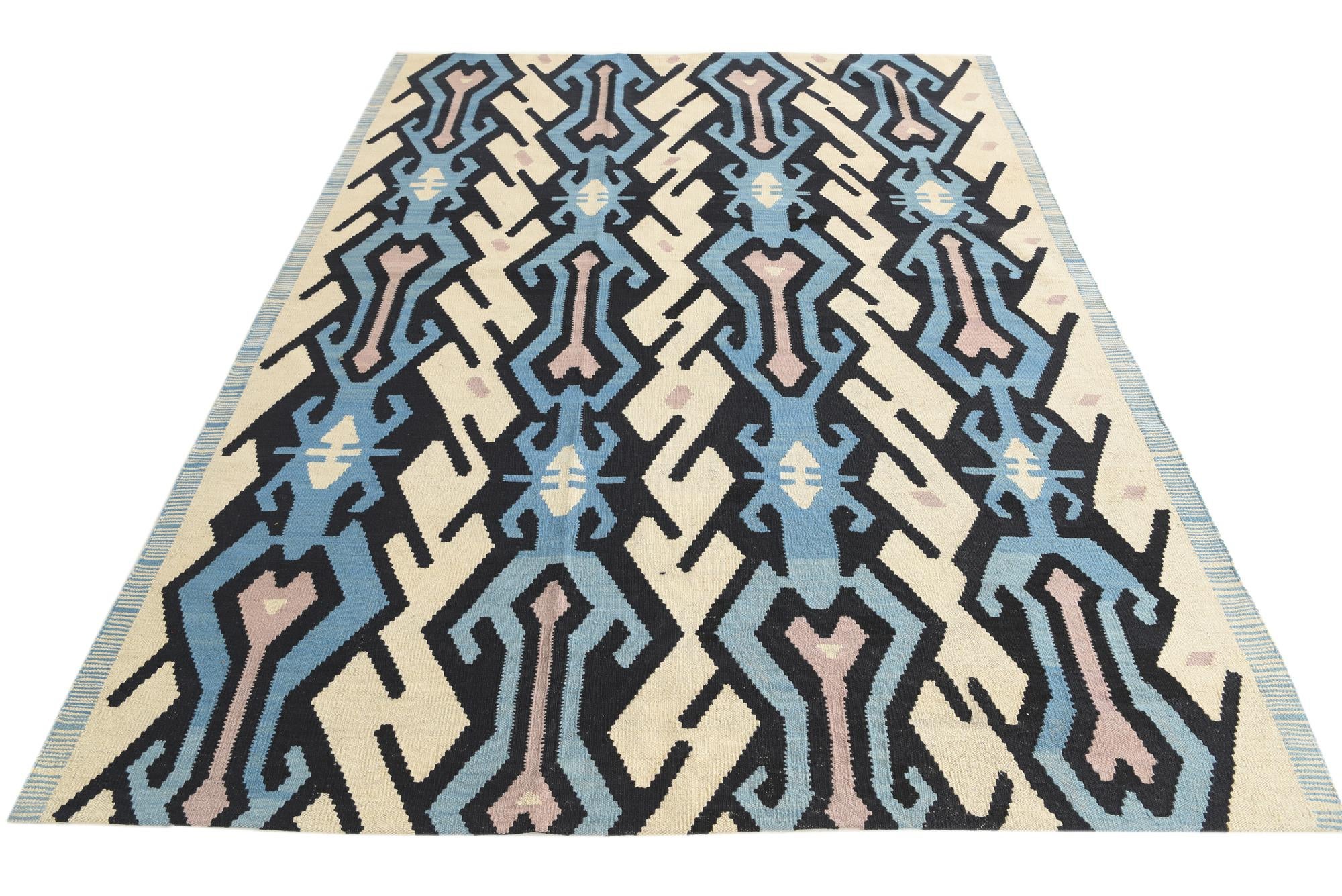 6' 2 x 8' Hand Woven Kilim Modern Wool Rug