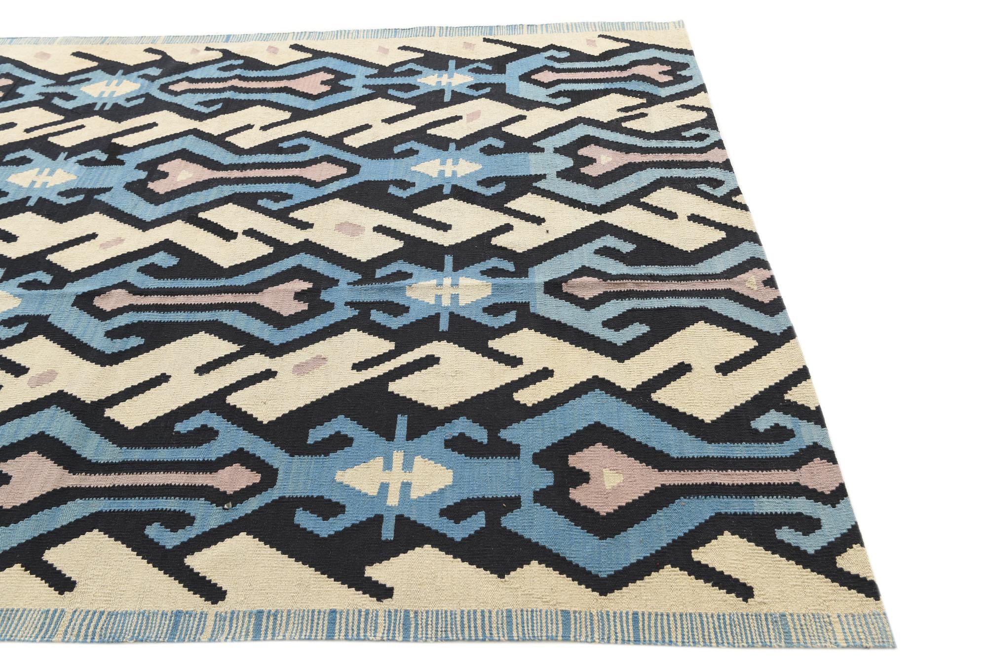 6' 2 x 8' Hand Woven Kilim Modern Wool Rug