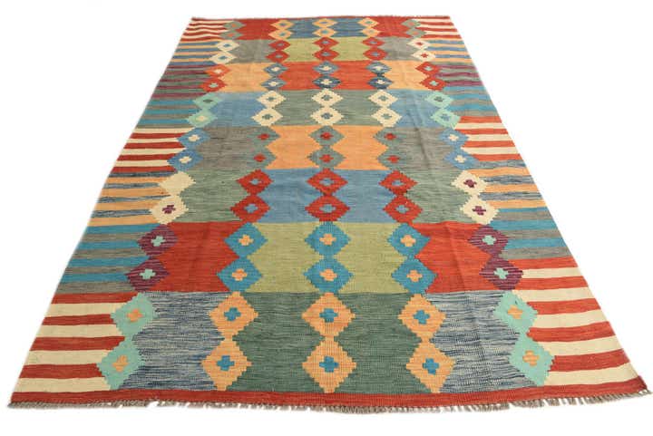 6' 7 x 9' 7 Hand Woven Kilim Modern Wool Rug