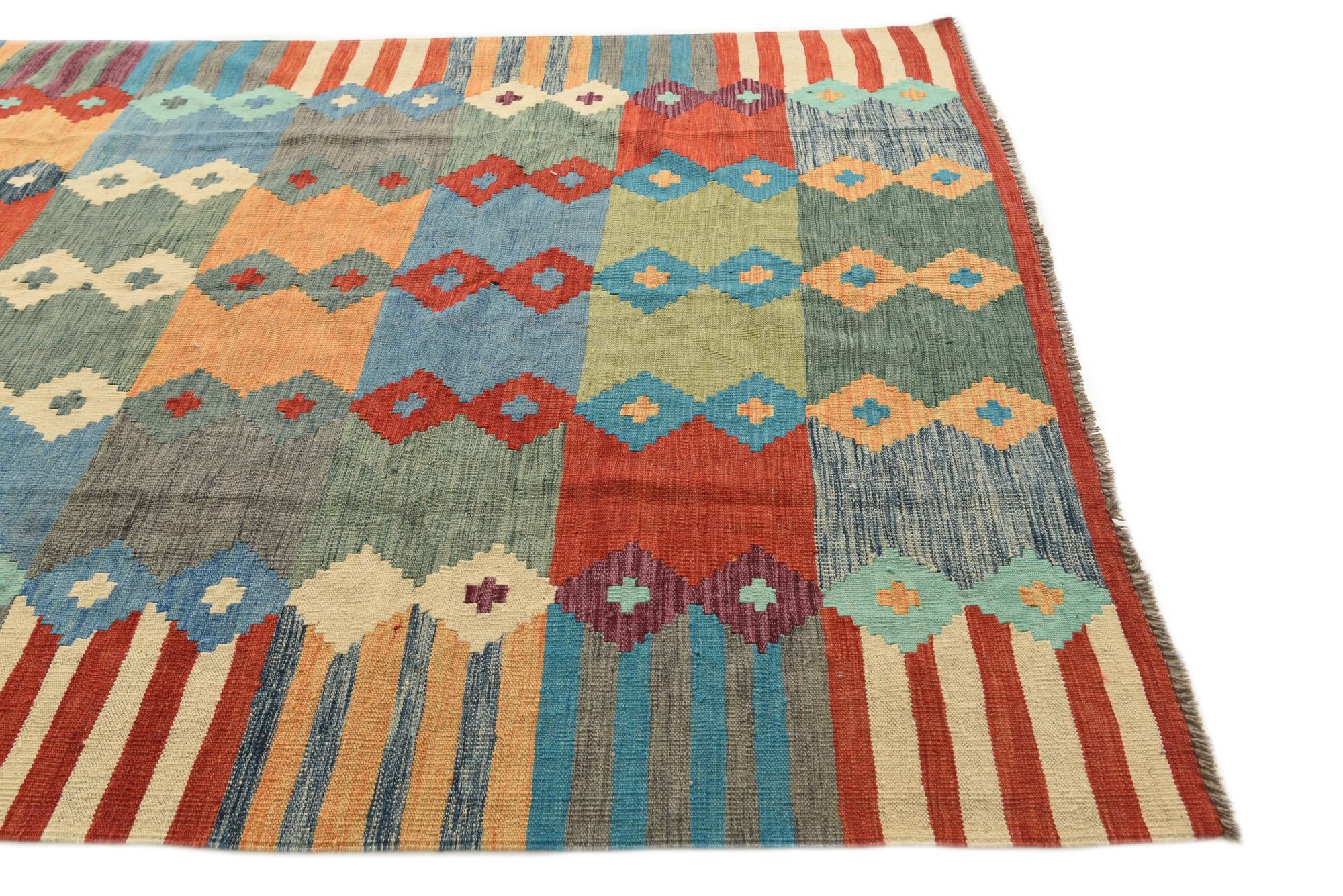 6' 7 x 9' 7 Hand Woven Kilim Modern Wool Rug