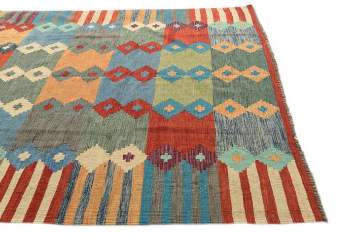 6' 7 x 9' 7 Hand Woven Kilim Modern Wool Rug
