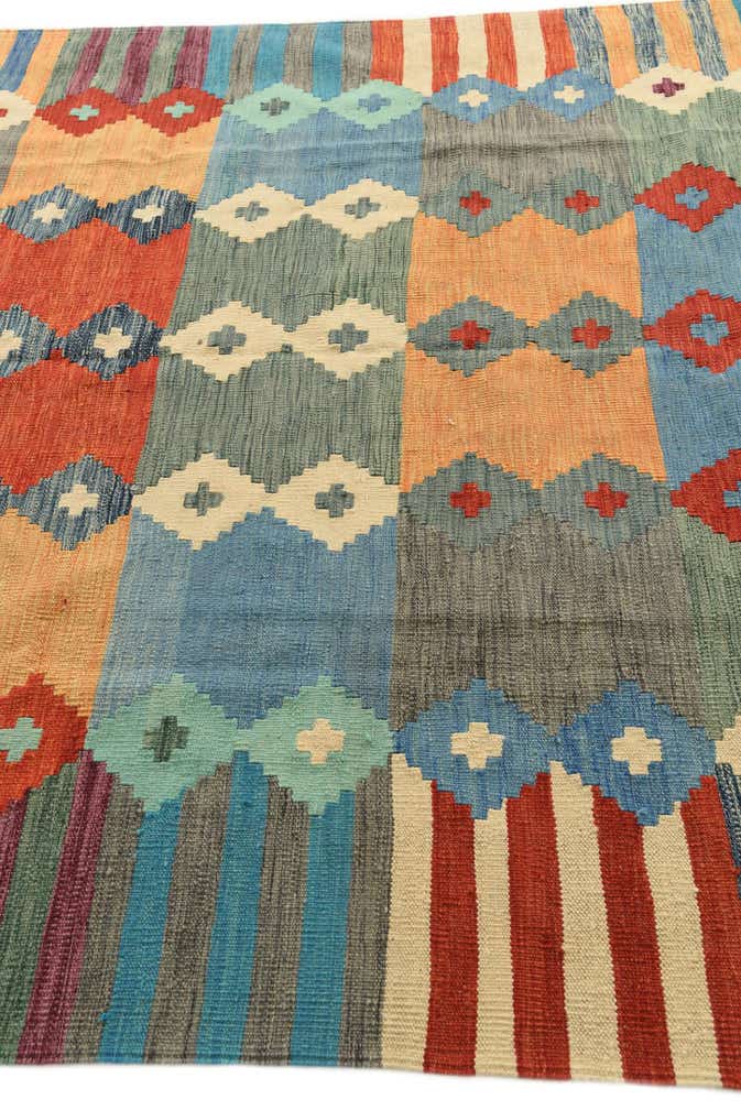 6' 7 x 9' 7 Hand Woven Kilim Modern Wool Rug