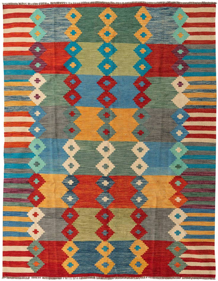 Detail image of 6' 7 x 9' 7 Hand Woven Kilim Modern Wool Rug