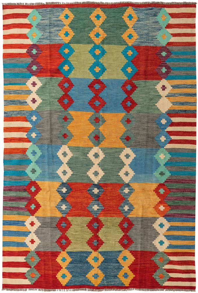 6' 7 x 9' 7 Hand Woven Kilim Modern Wool Rug