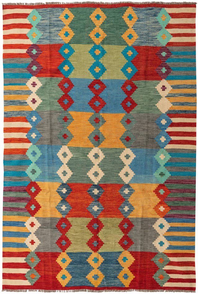 Detail image of 6' 7 x 9' 7 Hand Woven Kilim Modern Wool Rug