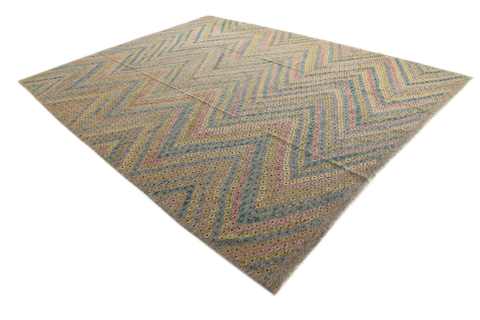 10' 7 x 13' 2 Hand Woven Kilim Modern Wool Rug