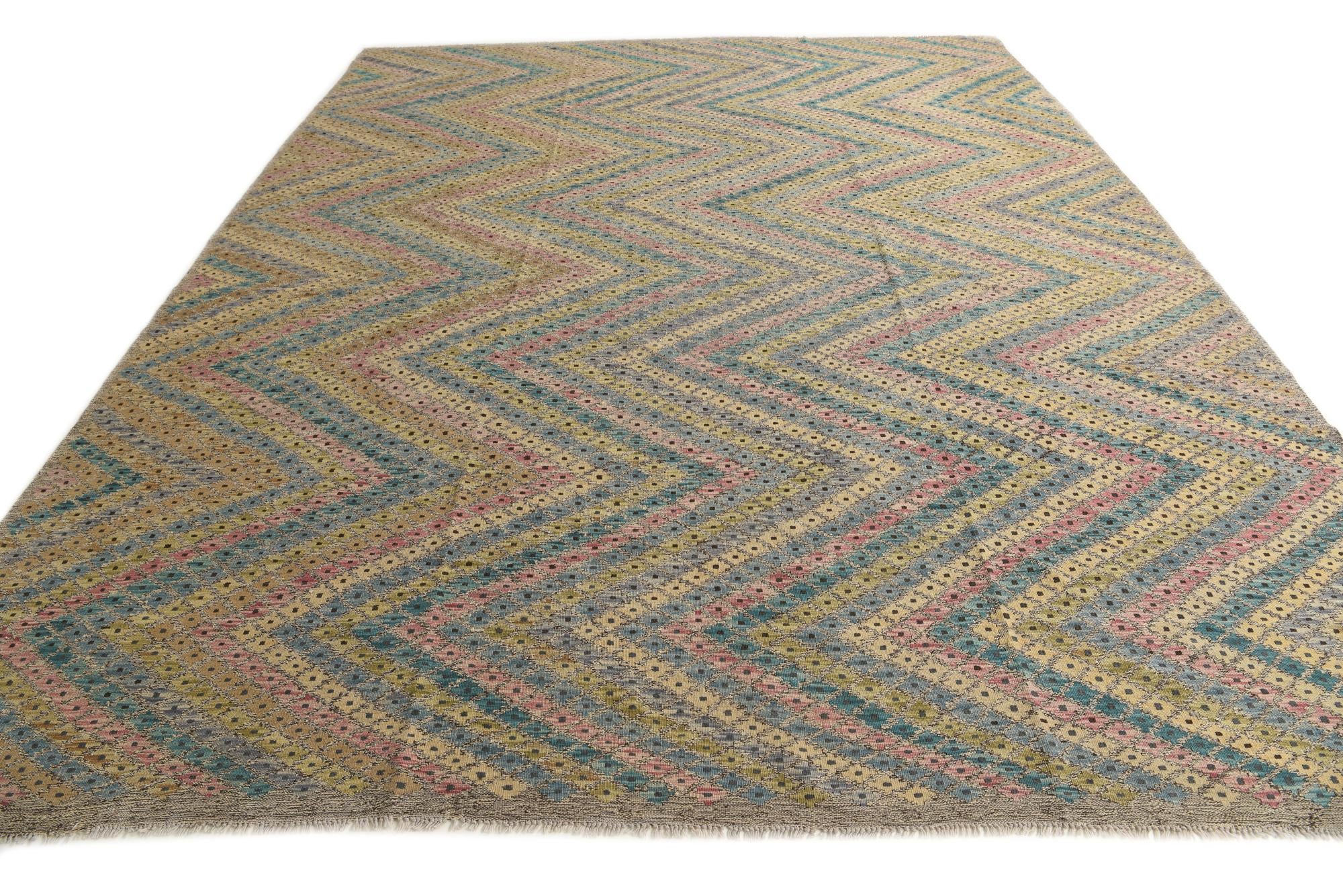 10' 7 x 13' 2 Hand Woven Kilim Modern Wool Rug