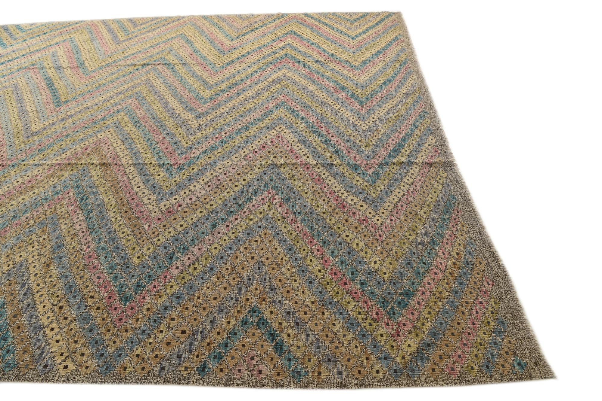 10' 7 x 13' 2 Hand Woven Kilim Modern Wool Rug