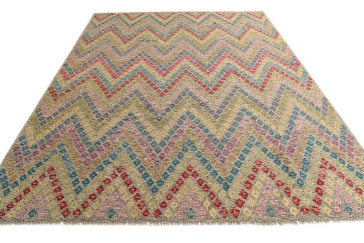 8' 10 x 11' Hand Woven Kilim Modern Wool Rug
