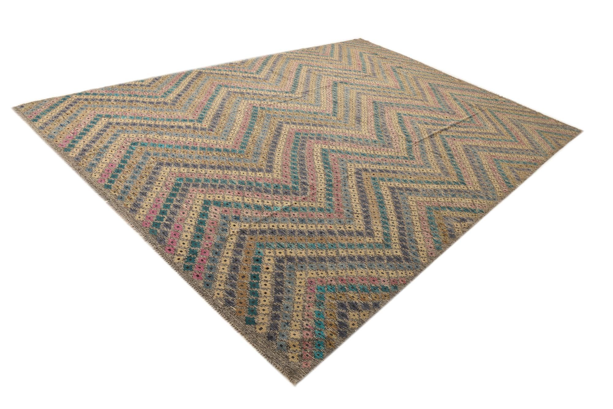 9' 4 x 13' Hand Woven Kilim Modern Wool Rug