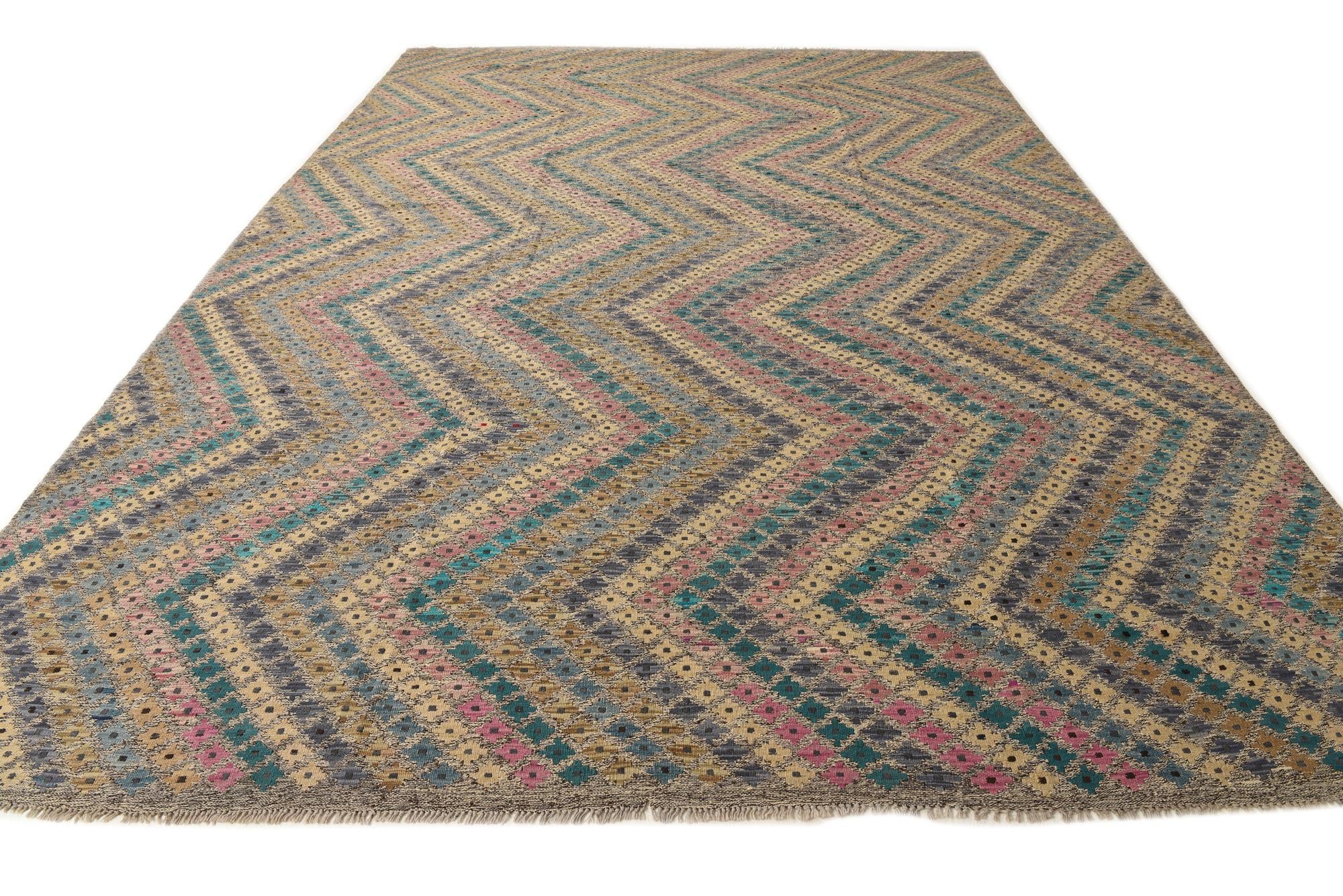 9' 4 x 13' Hand Woven Kilim Modern Wool Rug