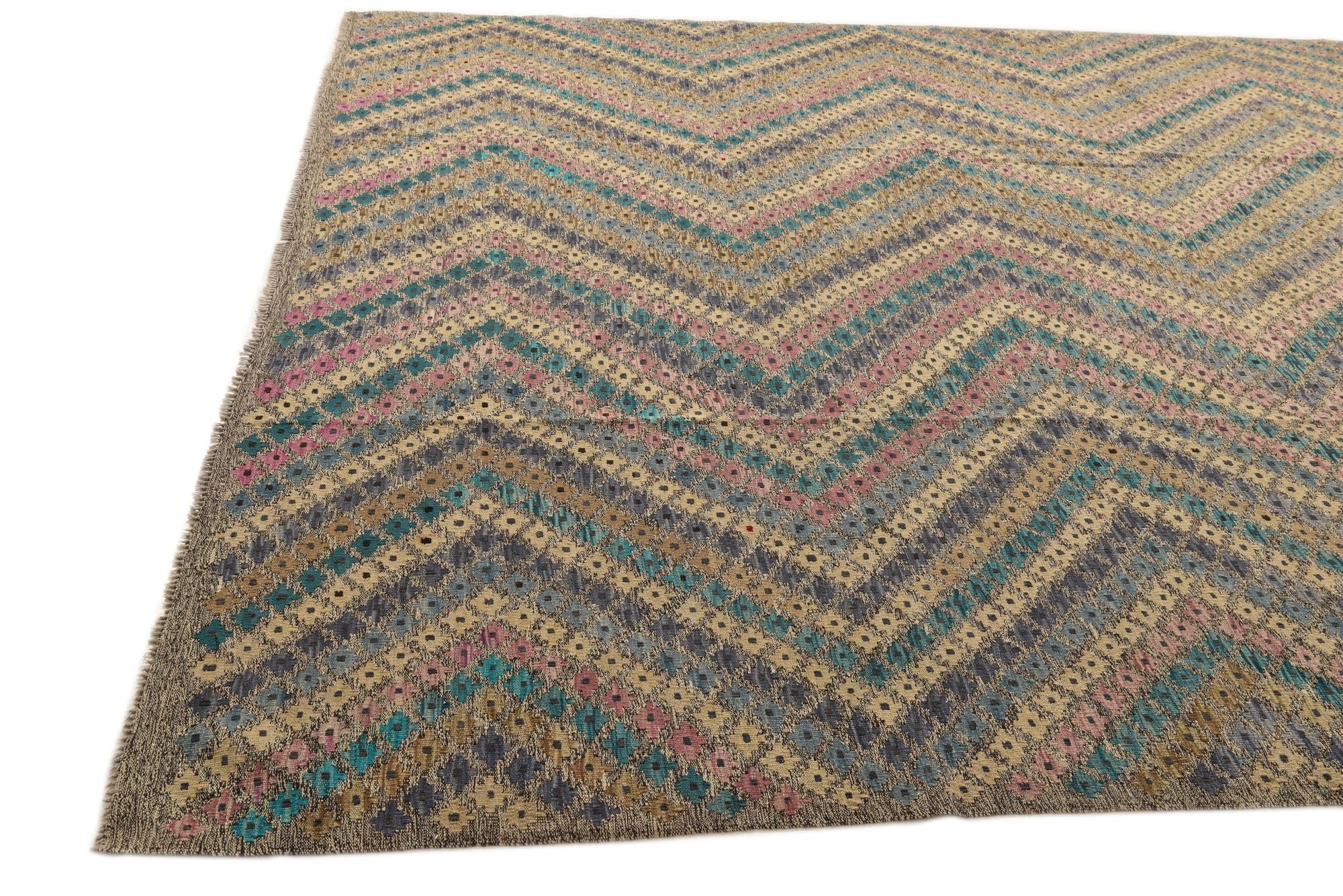 9' 4 x 13' Hand Woven Kilim Modern Wool Rug