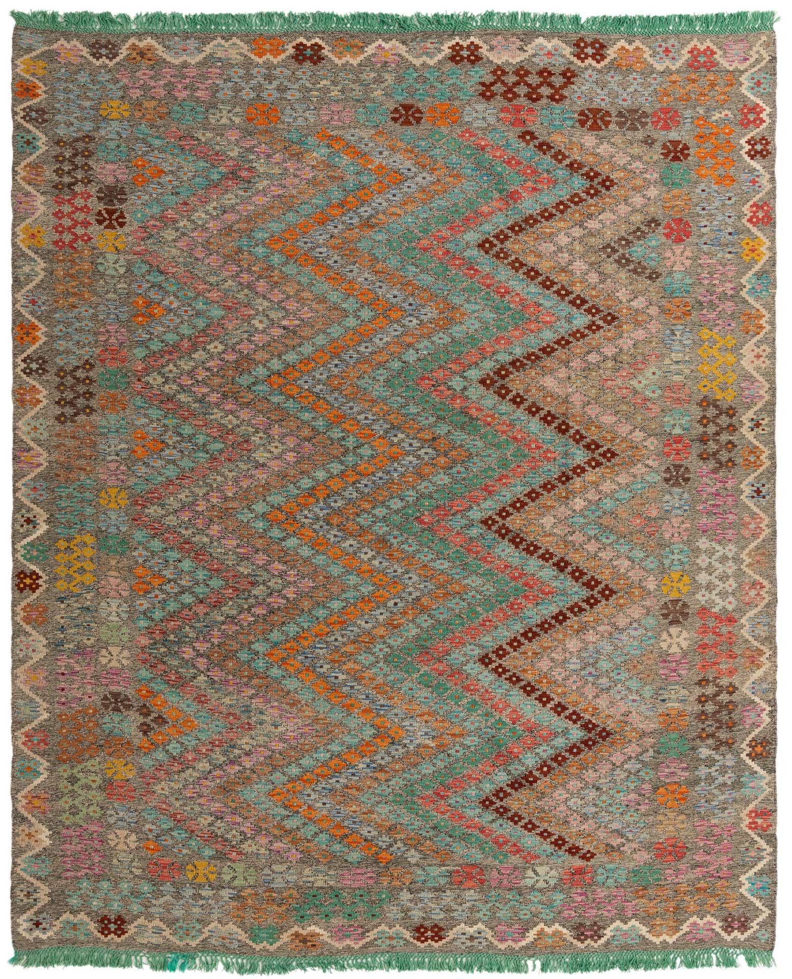 9' x 10' 4 Hand Woven Kilim Modern Wool Rug