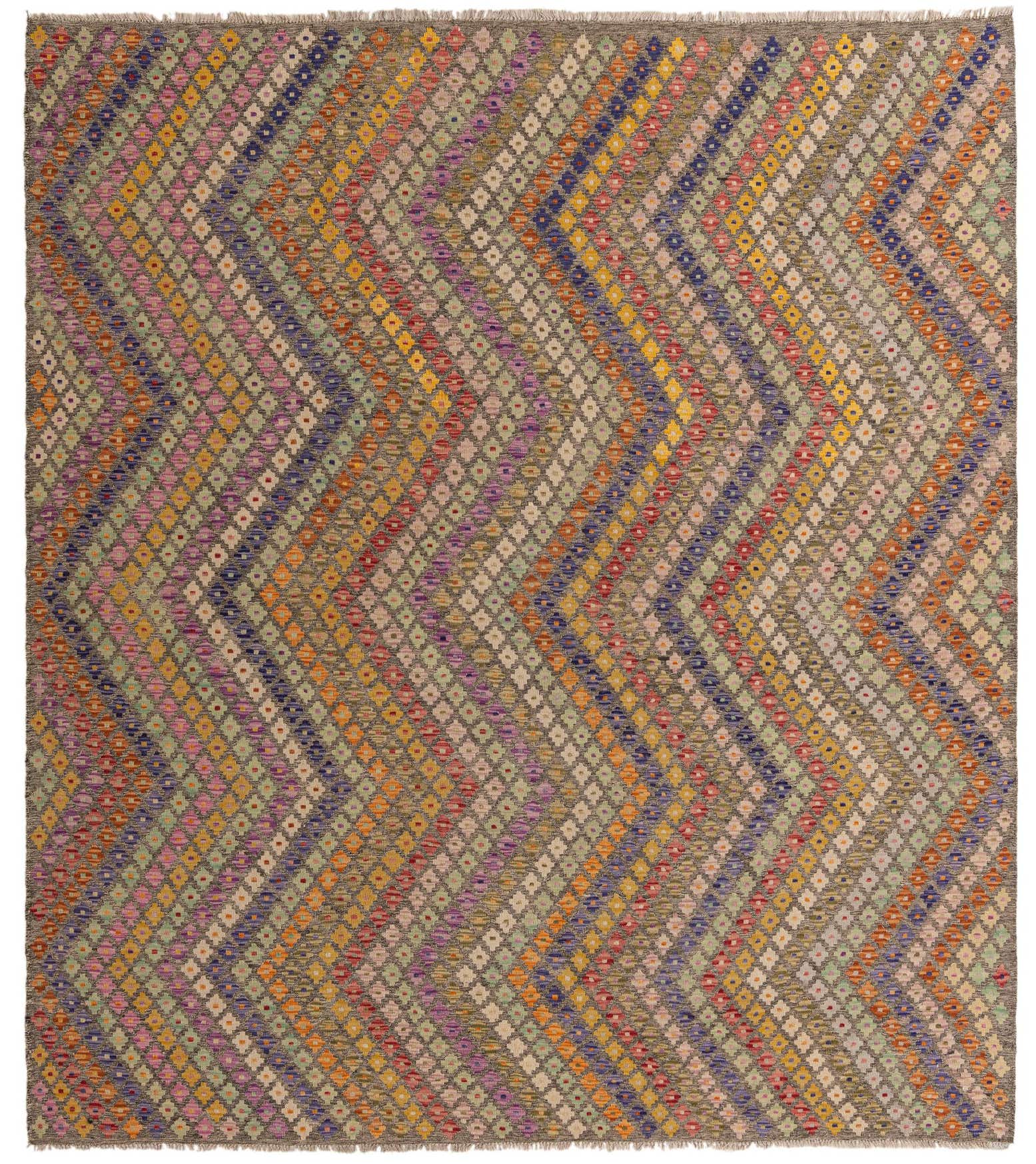 8' 9 x 9' 10 Hand Woven Kilim Modern Wool Rug