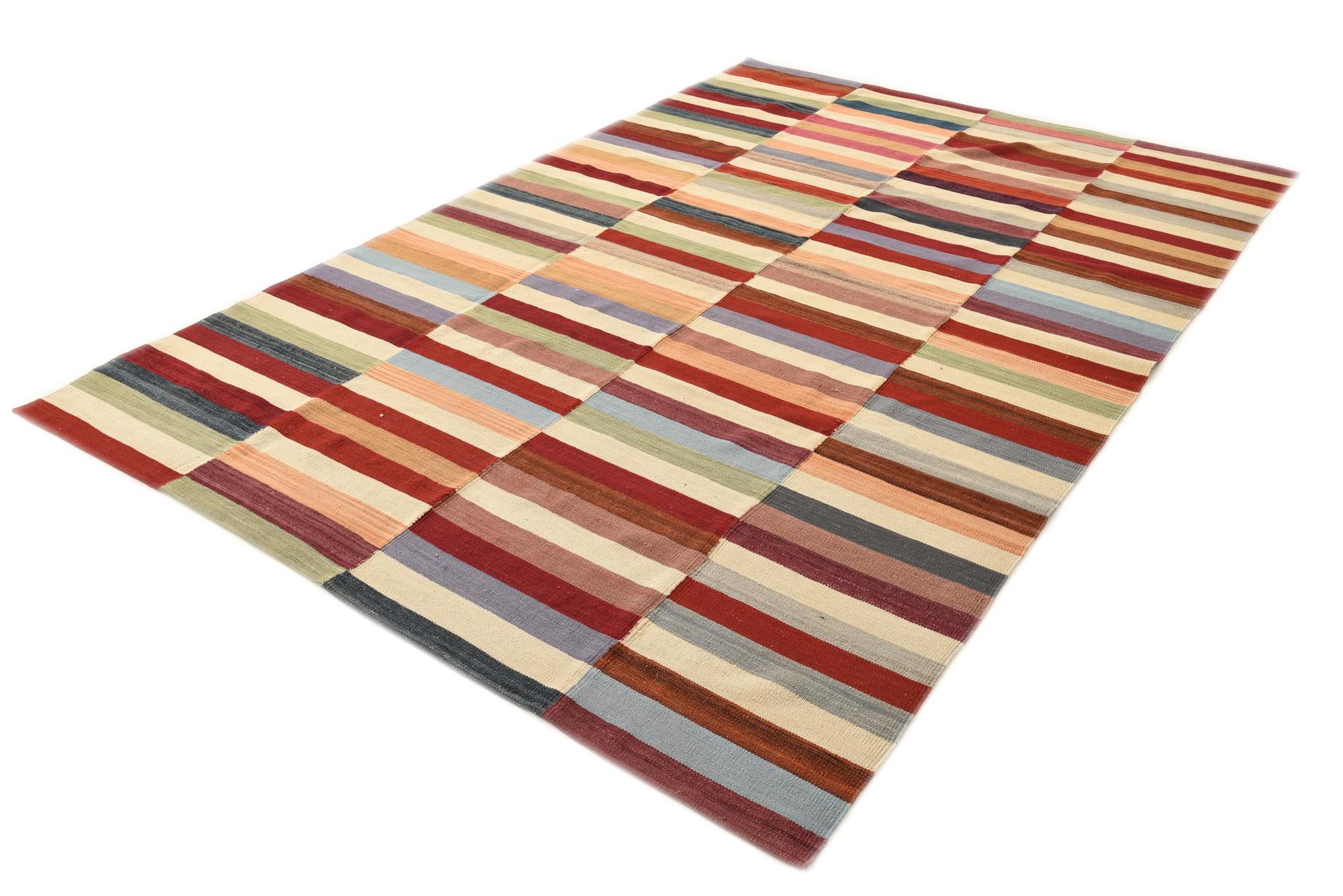 6' 5 x 9' 8 Hand Woven Kilim Modern Wool Rug