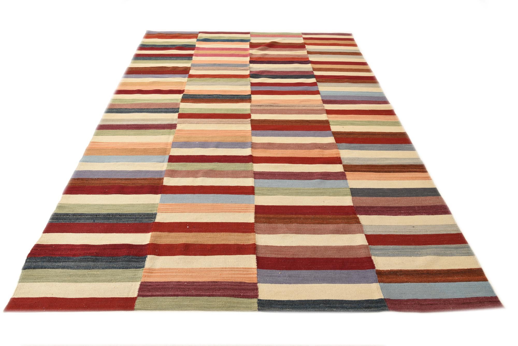 6' 5 x 9' 8 Hand Woven Kilim Modern Wool Rug