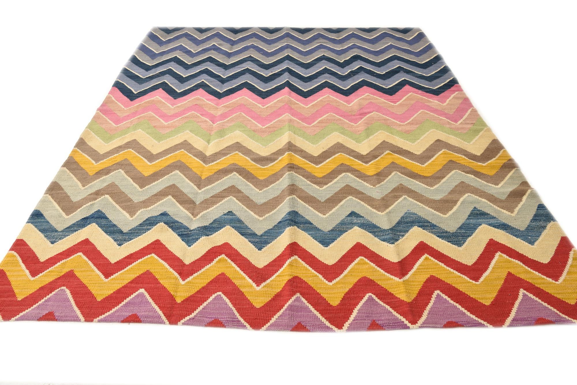 7' x 9' 8 Hand Woven Kilim Modern Wool Rug