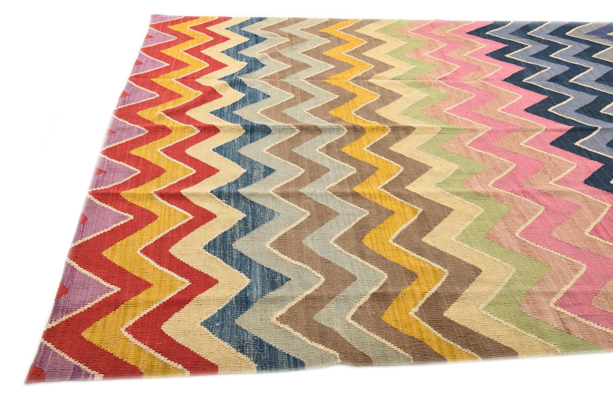 7' x 9' 8 Hand Woven Kilim Modern Wool Rug