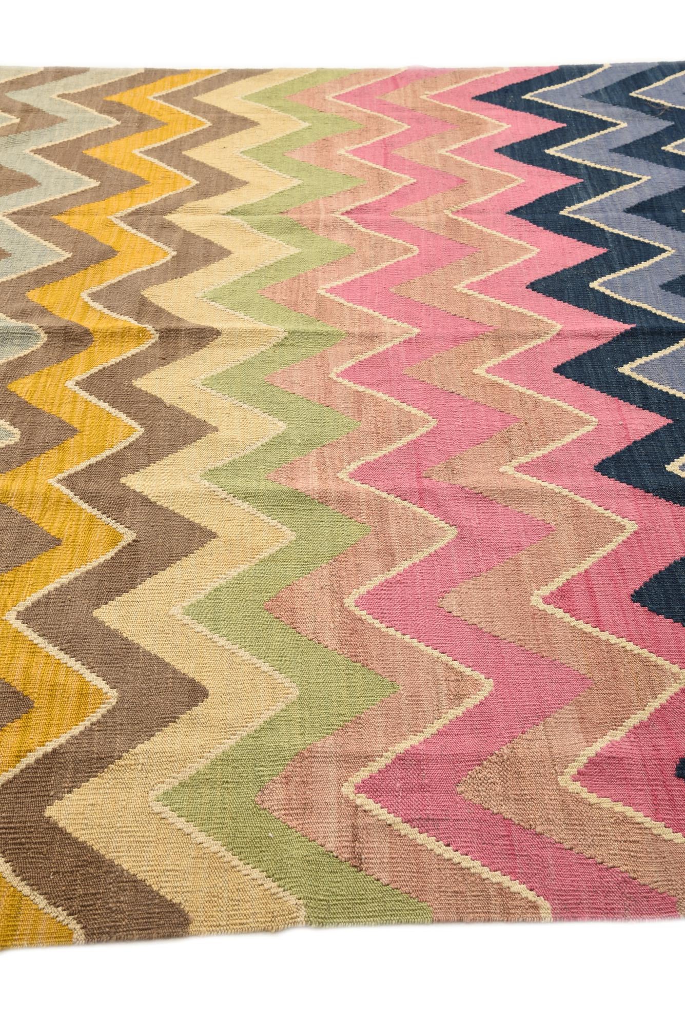 7' x 9' 8 Hand Woven Kilim Modern Wool Rug