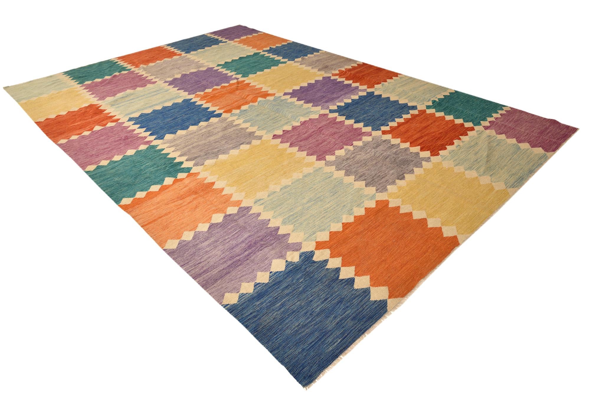 10' x 14' 3 Hand Woven Kilim Modern Wool Rug