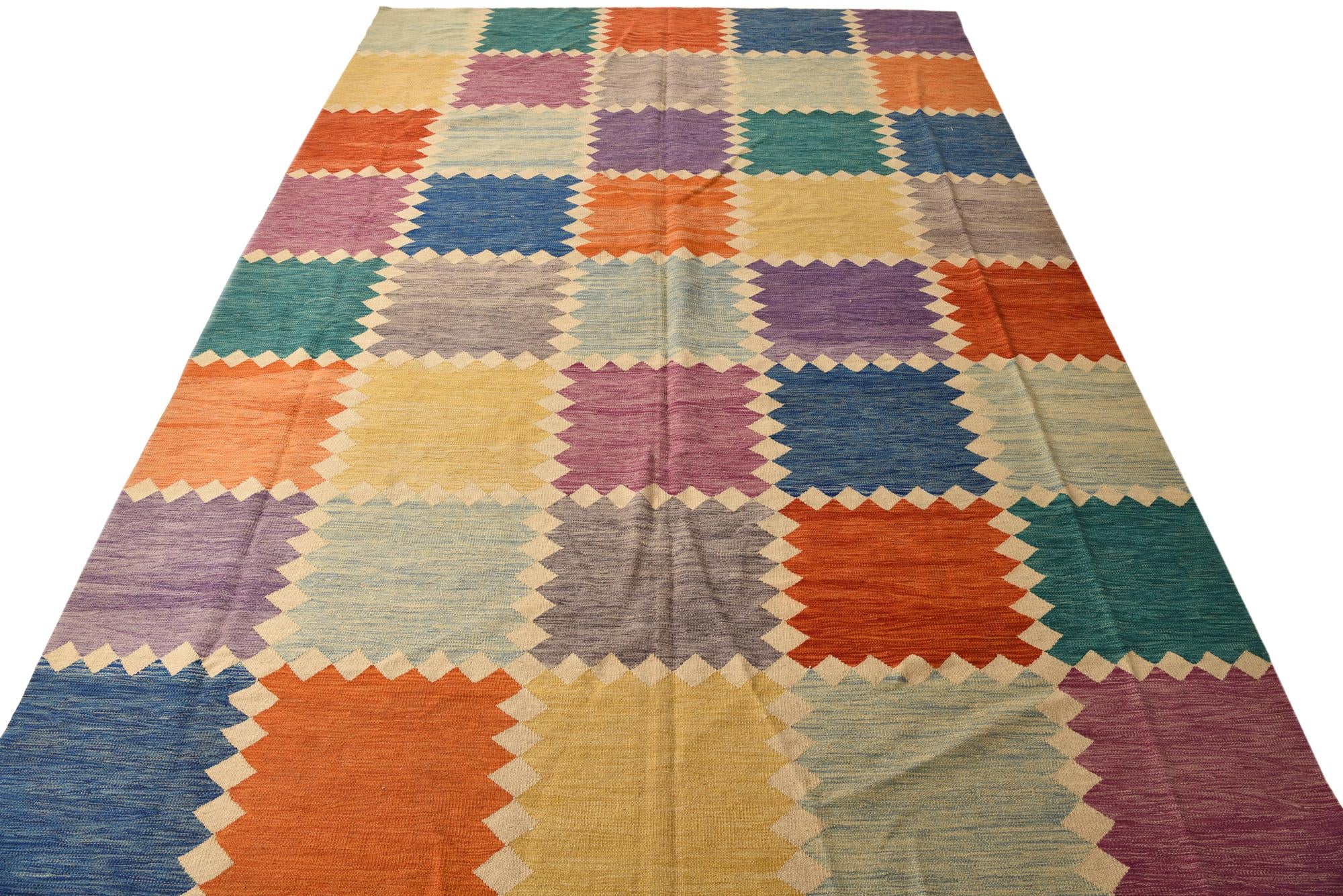 10' x 14' 3 Hand Woven Kilim Modern Wool Rug