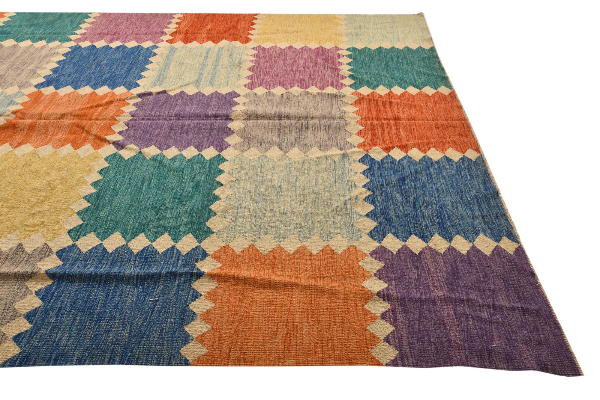 10' x 14' 3 Hand Woven Kilim Modern Wool Rug