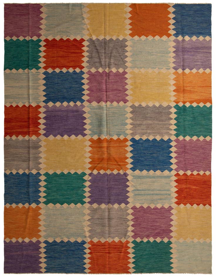 Detail image of 10' x 14' 3 Hand Woven Kilim Modern Wool Rug