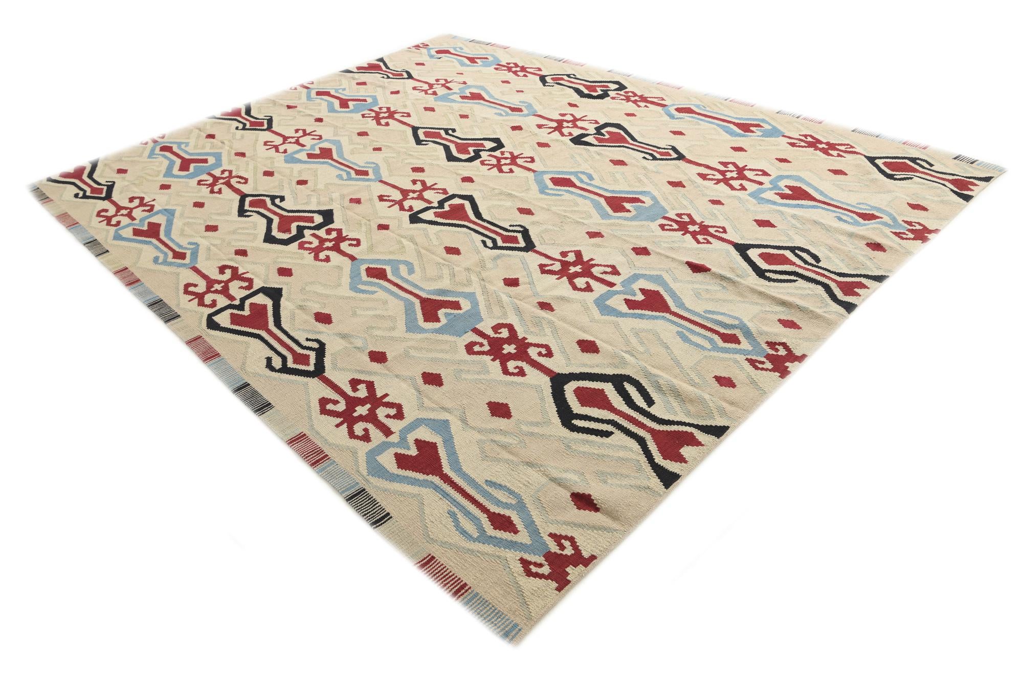 9' x 11' 3 Hand Woven Kilim Modern Wool Rug