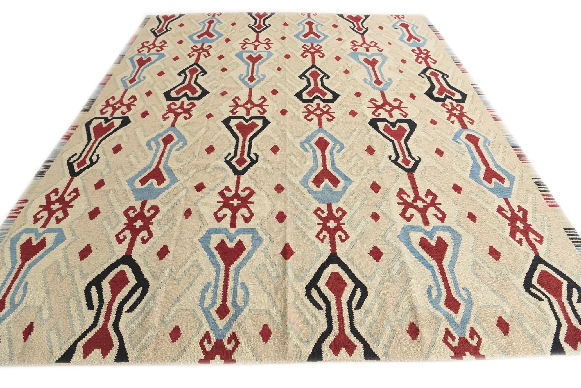 9' x 11' 3 Hand Woven Kilim Modern Wool Rug