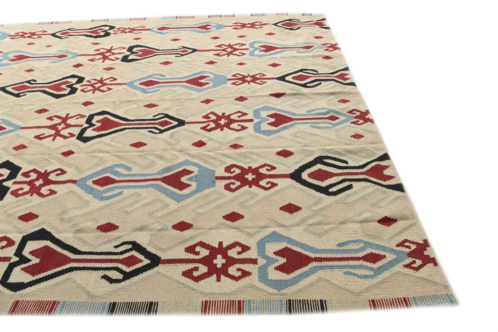 9' x 11' 3 Hand Woven Kilim Modern Wool Rug