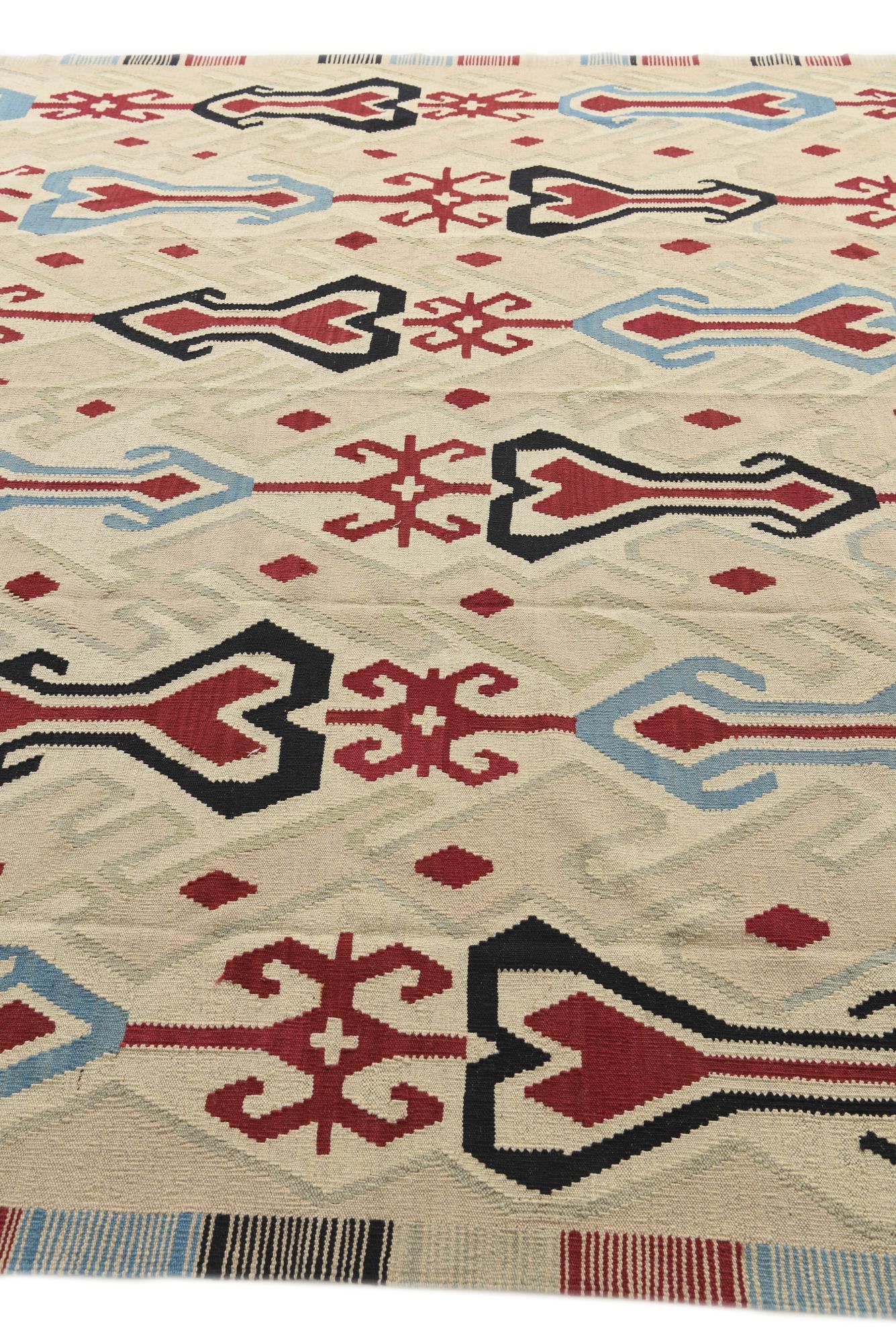 9' x 11' 3 Hand Woven Kilim Modern Wool Rug