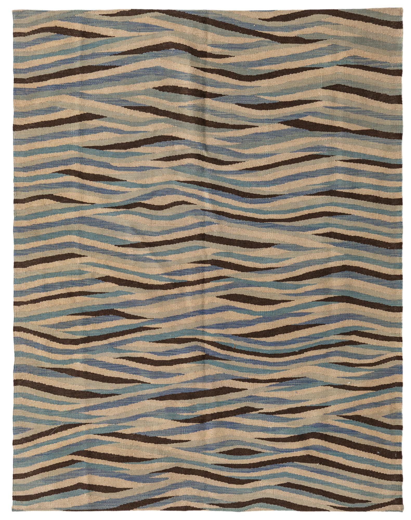 4' 8 x 6' Hand Woven Kilim Modern Wool Rug