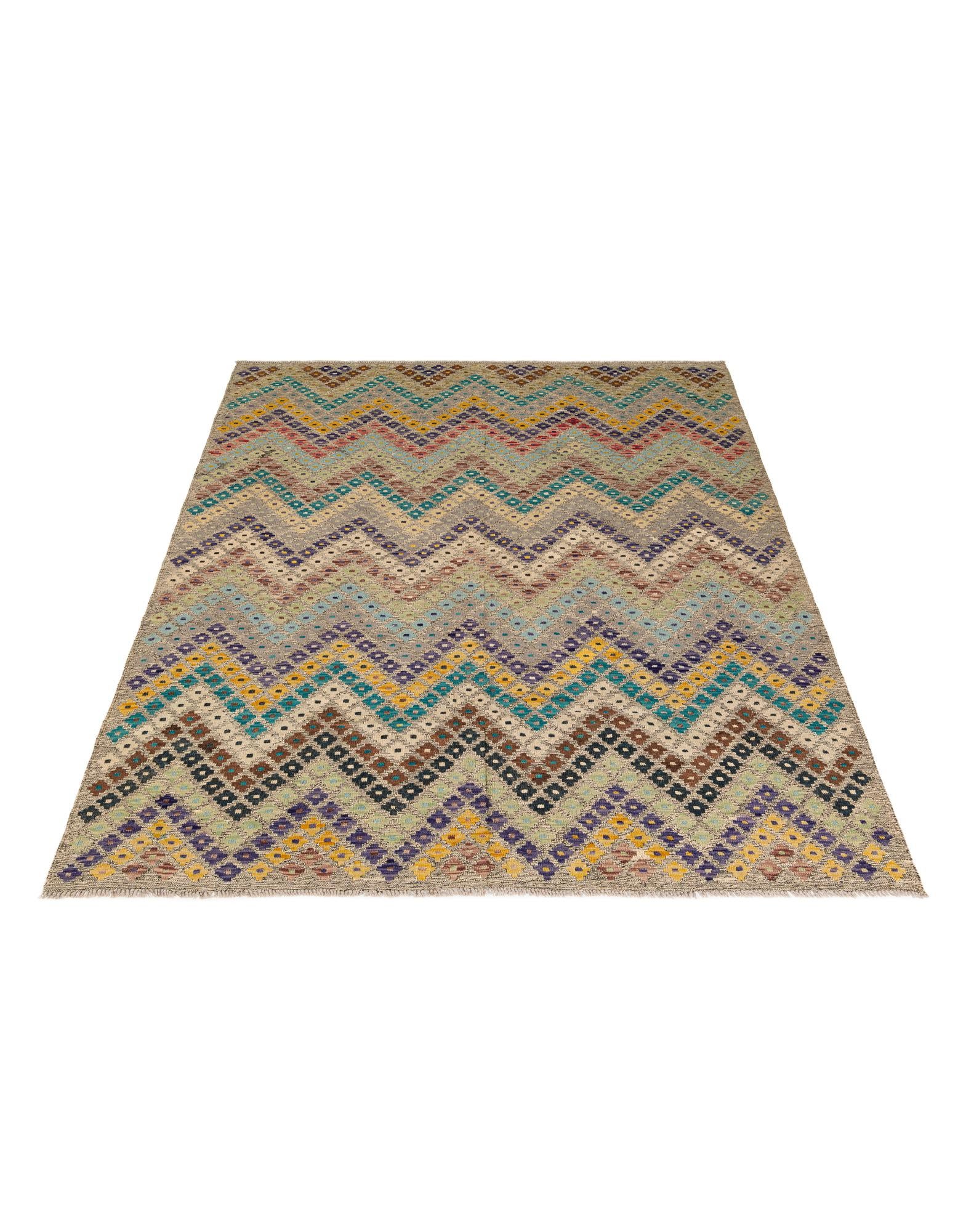 6' 4 x 7' 8 Hand Knotted Kilim Modern Wool Rug