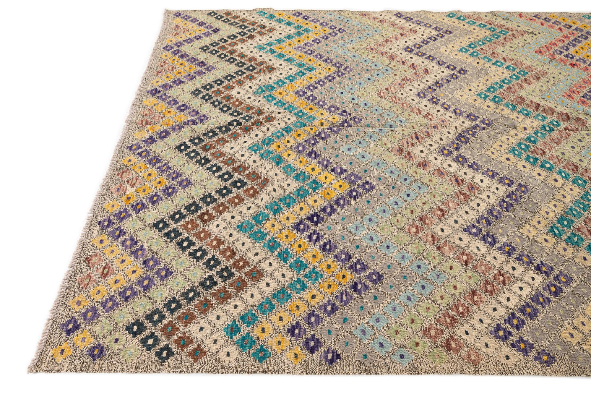 6' 4 x 7' 8 Hand Knotted Kilim Modern Wool Rug