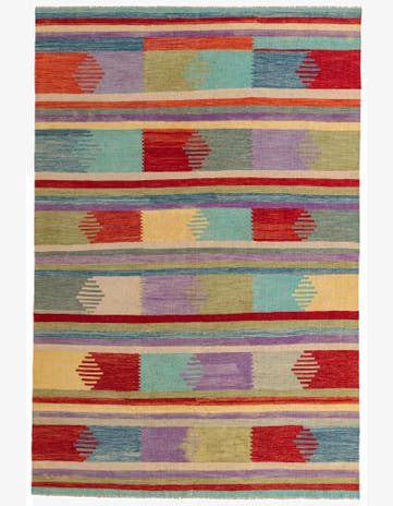 6' 8 x 10' Hand Woven Kilim Modern Wool Rug