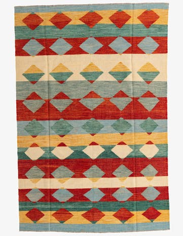6' 7 x 9' 10 Hand Woven Kilim Modern Wool Rug