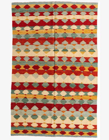 6' 4 x 10' Hand Woven Kilim Modern Wool Rug