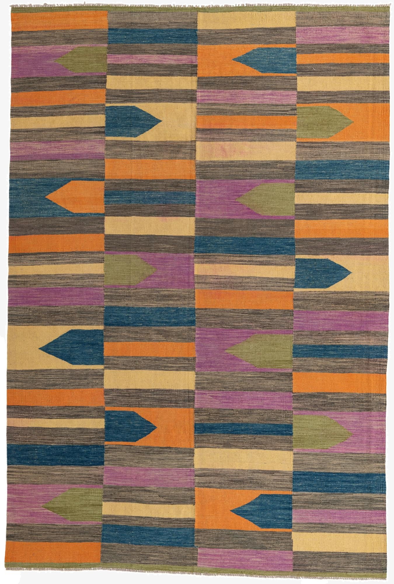 6' 9 x 10'  Hand Woven Kilim Modern Wool Rug
