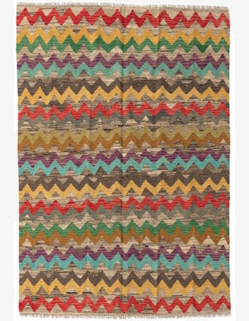 5' 5 x 8' Hand Woven Kilim Modern Wool Rug