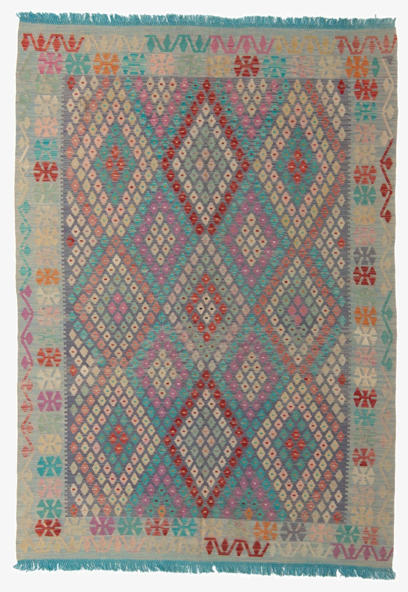 7' x 9' 7  Hand Woven Kilim Modern Wool Rug