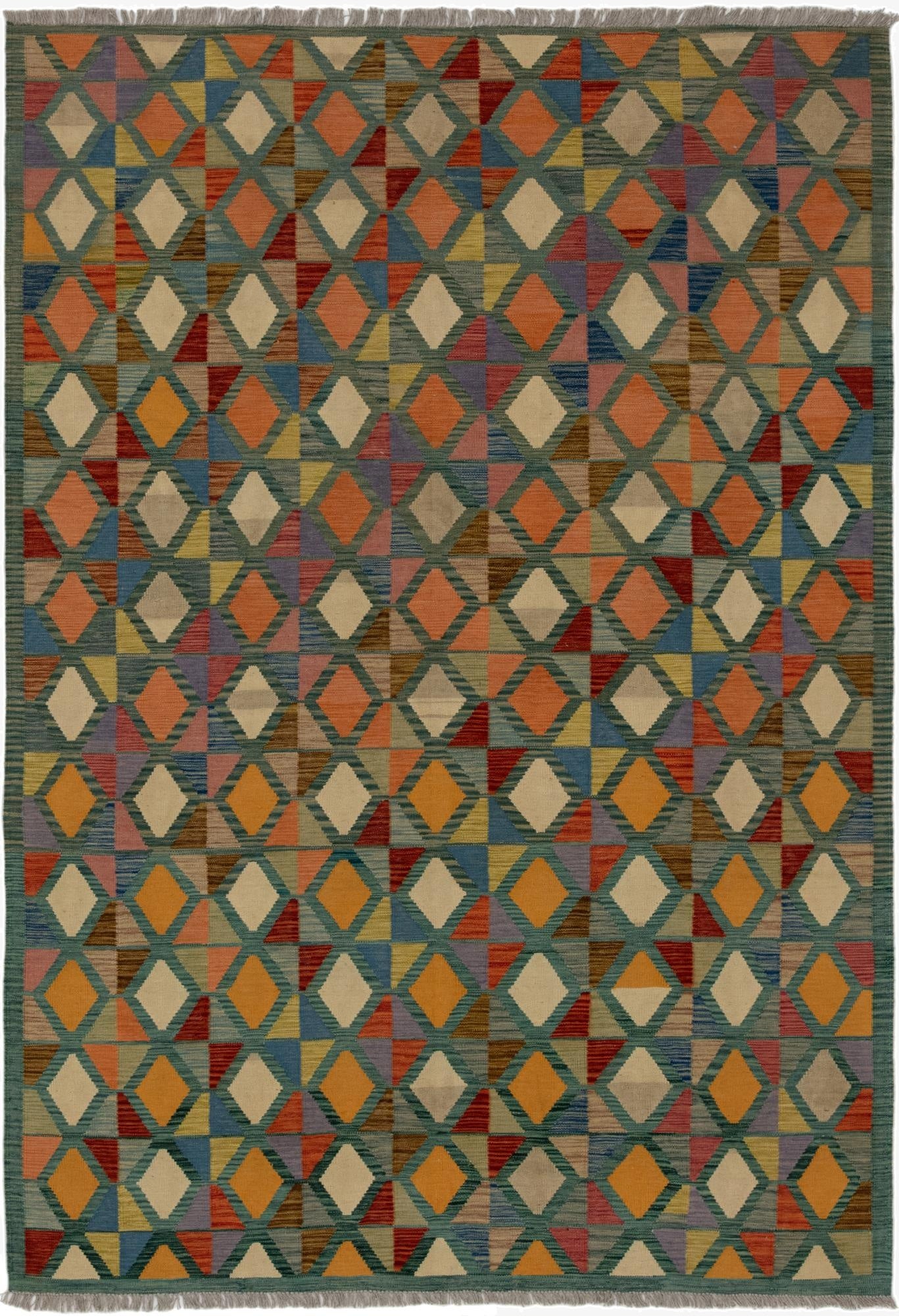 6' 9 x 9' 10  Hand Woven Kilim Modern Wool Rug